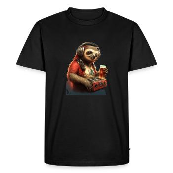 Cool Sloth DJ with beer - Men's Premium Organic T-Shirt - black - Front - Nico (187cm)