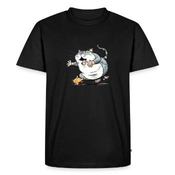 Un gros chat chasse une drôle de souris - T-shirt Premium bio Homme - noir - Devant - Nico (187cm)