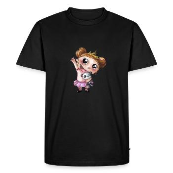 Waving cartoon girl with panda - Men's Premium Organic T-Shirt - black - Front - Nico (187cm)