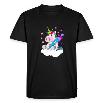 Première classe - Licorne avec sac de sucre - T-shirt Premium bio Homme - noir - Devant - Nico (187cm)