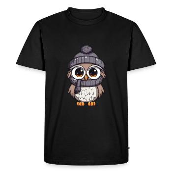 Bande dessinée d’hiver hibou - T-shirt Premium bio Homme - noir - Devant - Nico (187cm)