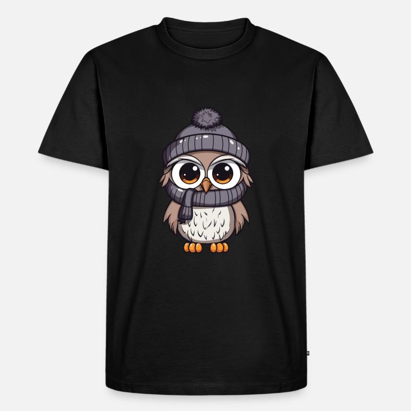 Eule Winter Comic - Männer Premium Bio T-Shirt - Schwarz