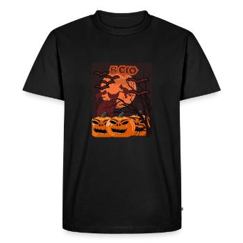 Boo avec chat brun foncé - T-shirt Premium bio Homme - noir - Devant - Nico (187cm)