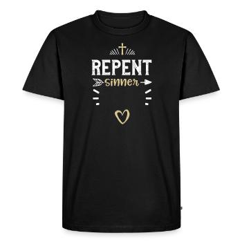 Repent Sinner - Jesus - Men's Premium Organic T-Shirt - black - Front - Nico (187cm)