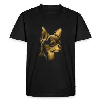 chihuahua, poil court, tête de chien, dessin d’or - T-shirt Premium bio Homme - noir - Devant - Nico (187cm)