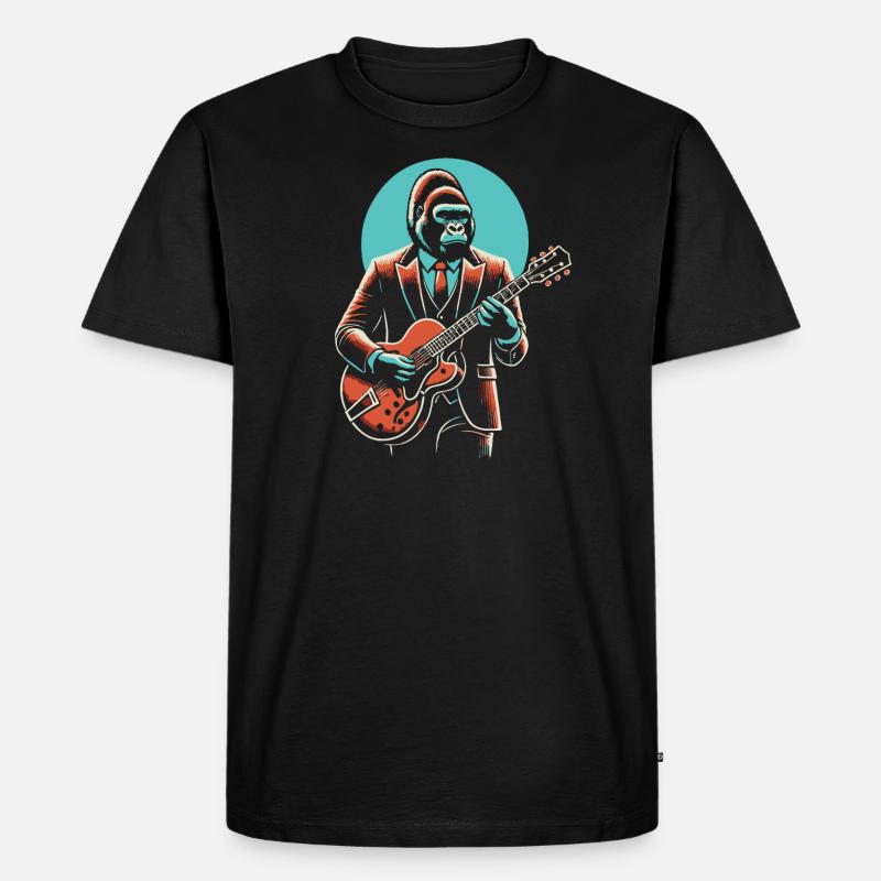 Gorilla mit Gitarre - Männer Premium Bio T-Shirt - Schwarz