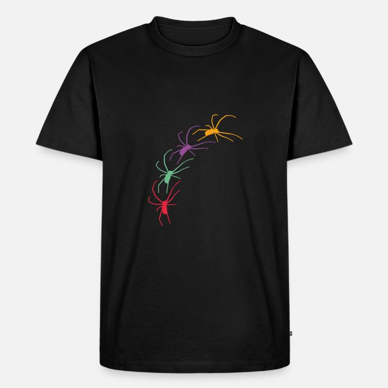 Große bunte Spinnen krabbeln diagonal - Männer Premium Bio T-Shirt - Schwarz
