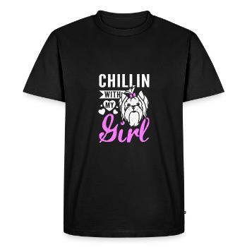 chillin with my yorkie girl - Men's Premium Organic T-Shirt - black - Front - Nico (187cm)