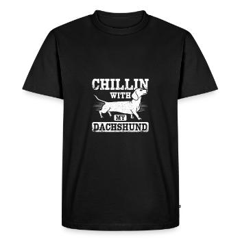 Chillin with my dachshund - Men's Premium Organic T-Shirt - black - Front - Nico (187cm)