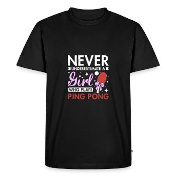 Ne sous-estimez jamais une fille qui joue au ping-pong - T-shirt Premium bio Homme - noir - Devant - Nico (187cm)