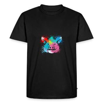 Splash Art Farm coloré animaux tête de cochon - T-shirt Premium bio Homme - noir - Devant - Nico (187cm)