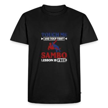 Touch me and your first sambo lesson is free - Men's Premium Organic T-Shirt - black - Front - Nico (187cm)