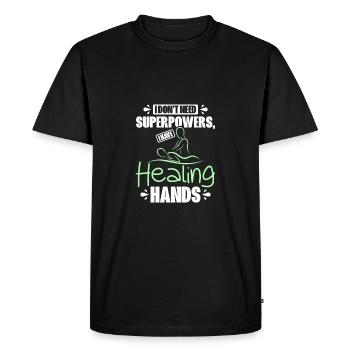 J’ai des mains guérisseuses Massothérapeute - T-shirt Premium bio Homme - noir - Devant - Nico (187cm)