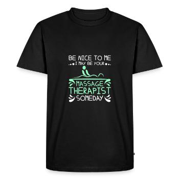 Sois gentil avec moi, je suis peut-être ton massothérapeute - T-shirt Premium bio Homme - noir - Devant - Nico (187cm)