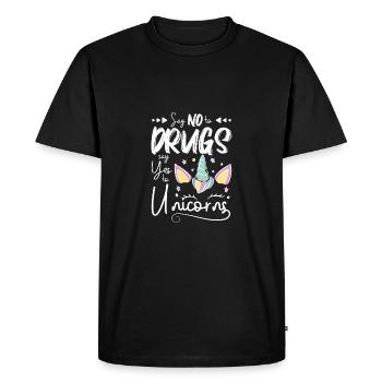 Dites non aux drogues Dites oui aux licornes Ruban rouge - T-shirt Premium bio Homme - noir - Devant - Nico (187cm)