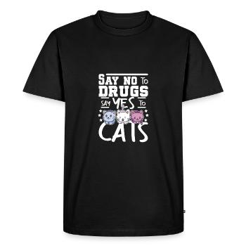 Dites non aux drogues Dites oui aux chats Ruban rouge - T-shirt Premium bio Homme - noir - Devant - Nico (187cm)