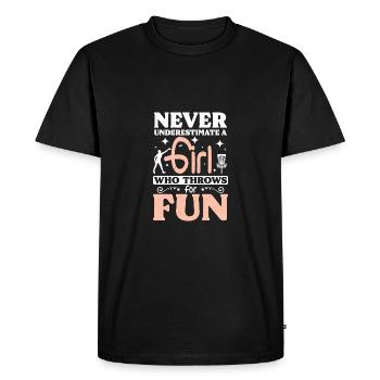 Ne sous-estimez jamais une fille qui lance du disc golf - T-shirt Premium bio Homme - noir - Devant - Nico (187cm)