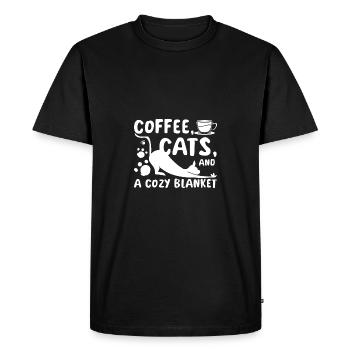 Coffee, cats, and cozy blanket - Men's Premium Organic T-Shirt - black - Front - Nico (187cm)