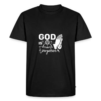 God is everywhere - Men's Premium Organic T-Shirt - black - Front - Nico (187cm)