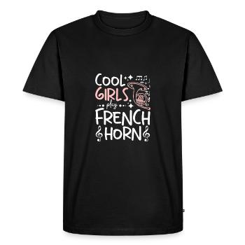 Des filles cool jouent du cor français - T-shirt Premium bio Homme - noir - Devant - Nico (187cm)