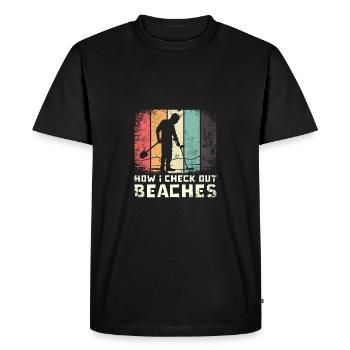 Drôle de pêche sale, comment je vérifie les plages - T-shirt Premium bio Homme - noir - Devant - Nico (187cm)