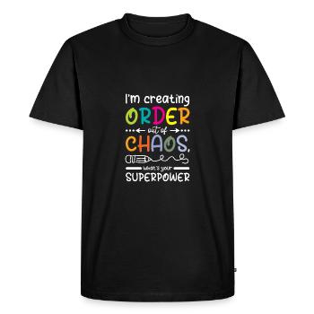 Ordre du secrétaire d’école de sortir de la superpuissance du chaos - T-shirt Premium bio Homme - noir - Devant - Nico (187cm)