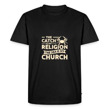 The catch is my religion, the sea is my church - Men's Premium Organic T-Shirt - black - Front - Nico (187cm)