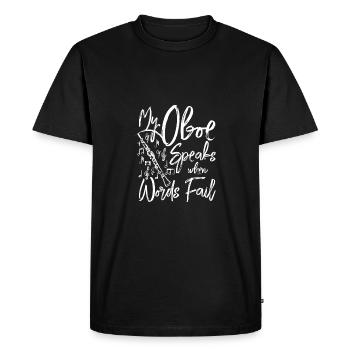 Mon hautbois parle quand les mots manquent - T-shirt Premium bio Homme - noir - Devant - Nico (187cm)