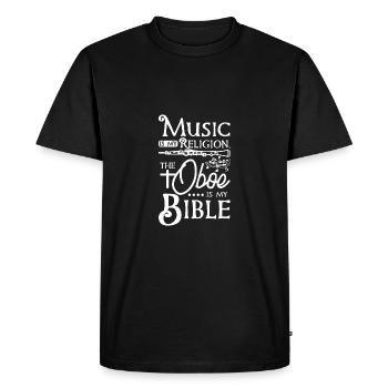 La musique est ma religion, le hautbois est ma bible - T-shirt Premium bio Homme - noir - Devant - Nico (187cm)