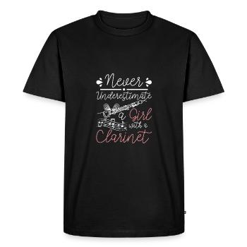 Ne sous-estimez jamais une fille avec une clarinette - T-shirt Premium bio Homme - noir - Devant - Nico (187cm)
