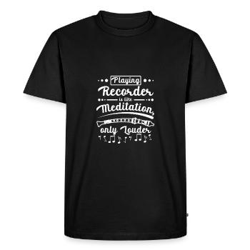 Jouer de la flûte à bec, c’est comme la méditation, mais en plus fort - T-shirt Premium bio Homme - noir - Devant - Nico (187cm)