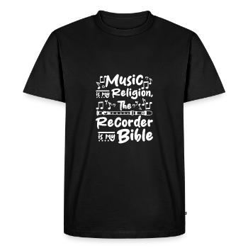 La musique est ma religion, la flûte à bec est ma bible - T-shirt Premium bio Homme - noir - Devant - Nico (187cm)