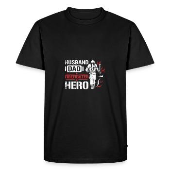 Husband dad firefighter hero - Men's Premium Organic T-Shirt - black - Front - Nico (187cm)