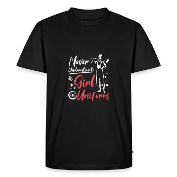 Never underestimate a girl in uniform - Men's Premium Organic T-Shirt - black - Front - Nico (187cm)