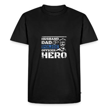 Mari papa policier héros - T-shirt Premium bio Homme - noir - Devant - Nico (187cm)