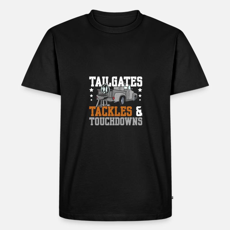 Tailgates tackles and touchdowns - Männer Premium Bio T-Shirt - Schwarz