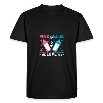 Rose ou bleu on t’aime Gender Reveal grossesse - T-shirt Premium bio Homme - noir - Devant - Nico (187cm)
