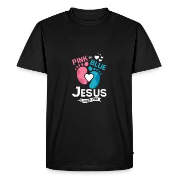 Jésus rose ou bleu t’aime Révélation du sexe - T-shirt Premium bio Homme - noir - Devant - Nico (187cm)