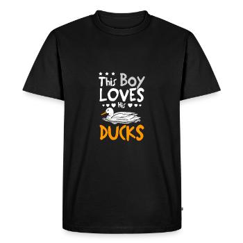 This boy loves his pet pekin ducks - Men's Premium Organic T-Shirt - black - Front - Nico (187cm)