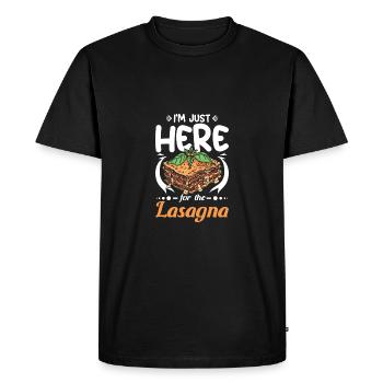 Je suis juste ici pour la lasagne - T-shirt Premium bio Homme - noir - Devant - Nico (187cm)