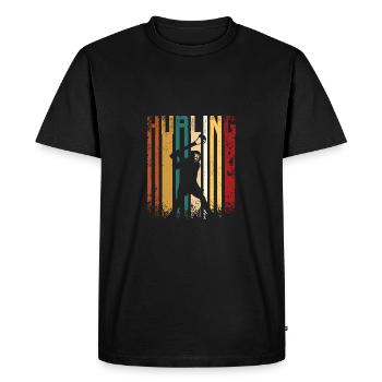 Retro Vintage Hurling - Men's Premium Organic T-Shirt - black - Front - Nico (187cm)