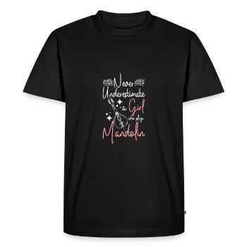 Ne sous-estimez jamais une fille qui joue de la mandoline - T-shirt Premium bio Homme - noir - Devant - Nico (187cm)