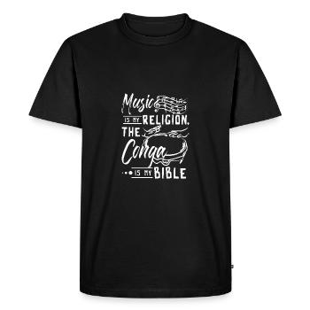 La musique est ma religion, la conga est ma bible - T-shirt Premium bio Homme - noir - Devant - Nico (187cm)