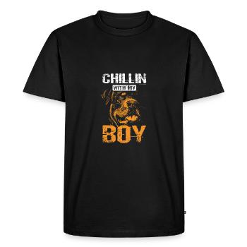 Pour le propriétaire du rottweiler, chillin avec mon garçon - T-shirt Premium bio Homme - noir - Devant - Nico (187cm)
