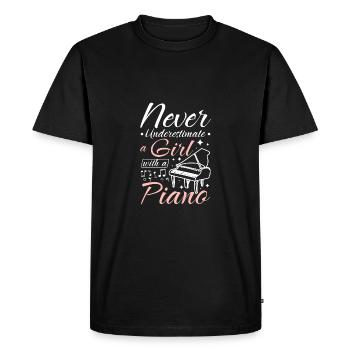 Never underestimate a girl with a piano - Men's Premium Organic T-Shirt - black - Front - Nico (187cm)