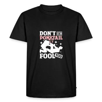 Girl Hapkido don't let the ponytail fool you - Men's Premium Organic T-Shirt - black - Front - Nico (187cm)