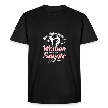 Ne sous-estimez jamais une femme qui fait de la savate - T-shirt Premium bio Homme - noir - Devant - Nico (187cm)