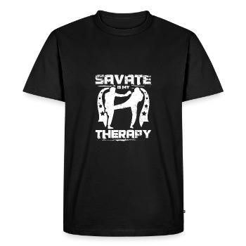 La savate est ma thérapie - T-shirt Premium bio Homme - noir - Devant - Nico (187cm)