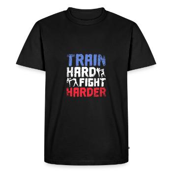Entraînez-vous dur, combattez plus dur, Savate - T-shirt Premium bio Homme - noir - Devant - Nico (187cm)