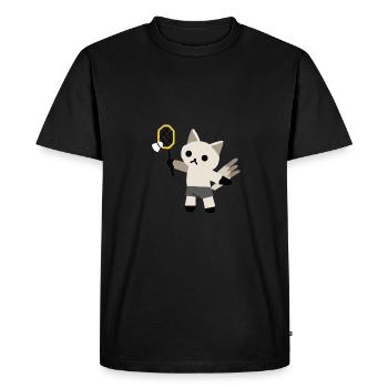 excited cat plays badminton - Men's Premium Organic T-Shirt - black - Front - Nico (187cm)